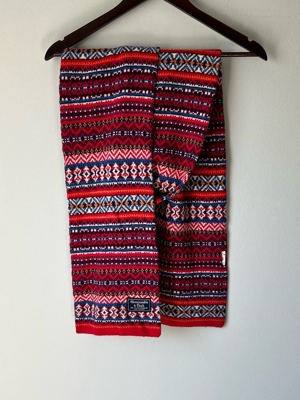 Abercrombie & Fitch Red Fair Isle Knit Men’s Scarf O/S